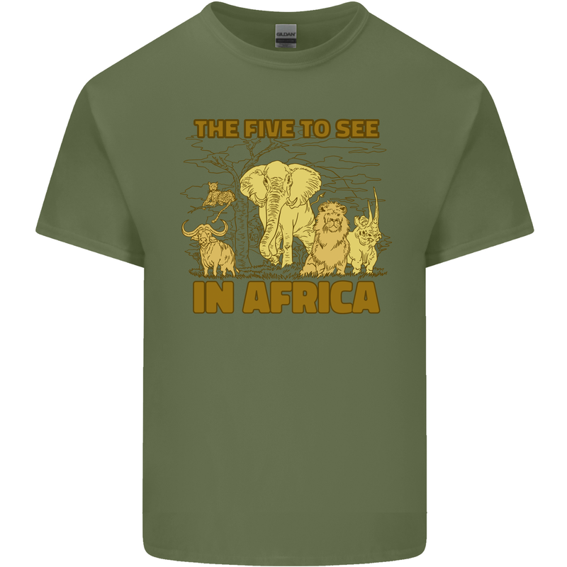 The Five to See in Africa Safari Animals Mens Cotton T-Shirt Tee Top Military Green