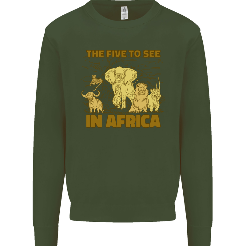 The Five to See in Africa Safari Animals Mens Sweatshirt Jumper Forest Green