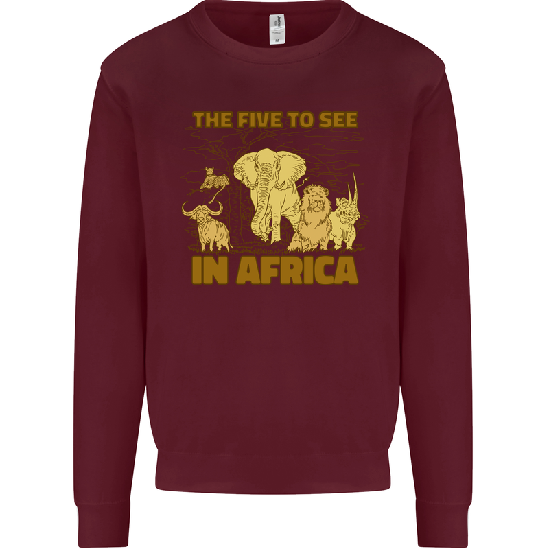 The Five to See in Africa Safari Animals Mens Sweatshirt Jumper Maroon
