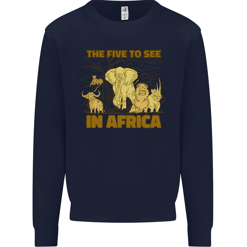 The Five to See in Africa Safari Animals Mens Sweatshirt Jumper Navy Blue