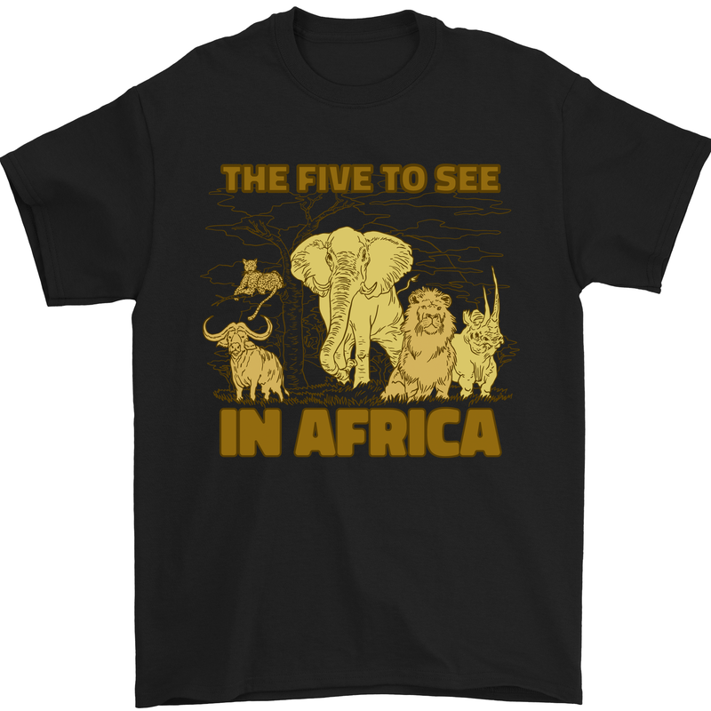 The Five to See in Africa Safari Animals Mens T-Shirt Cotton Gildan Black