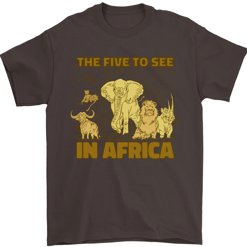 The Five to See in Africa Safari Animals Mens T-Shirt Cotton Gildan Dark Chocolate