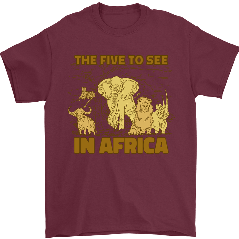 The Five to See in Africa Safari Animals Mens T-Shirt Cotton Gildan Maroon