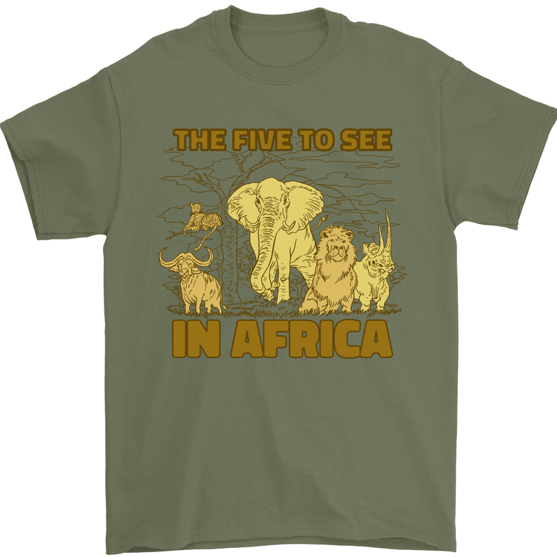 The Five to See in Africa Safari Animals Mens T-Shirt Cotton Gildan Military Green