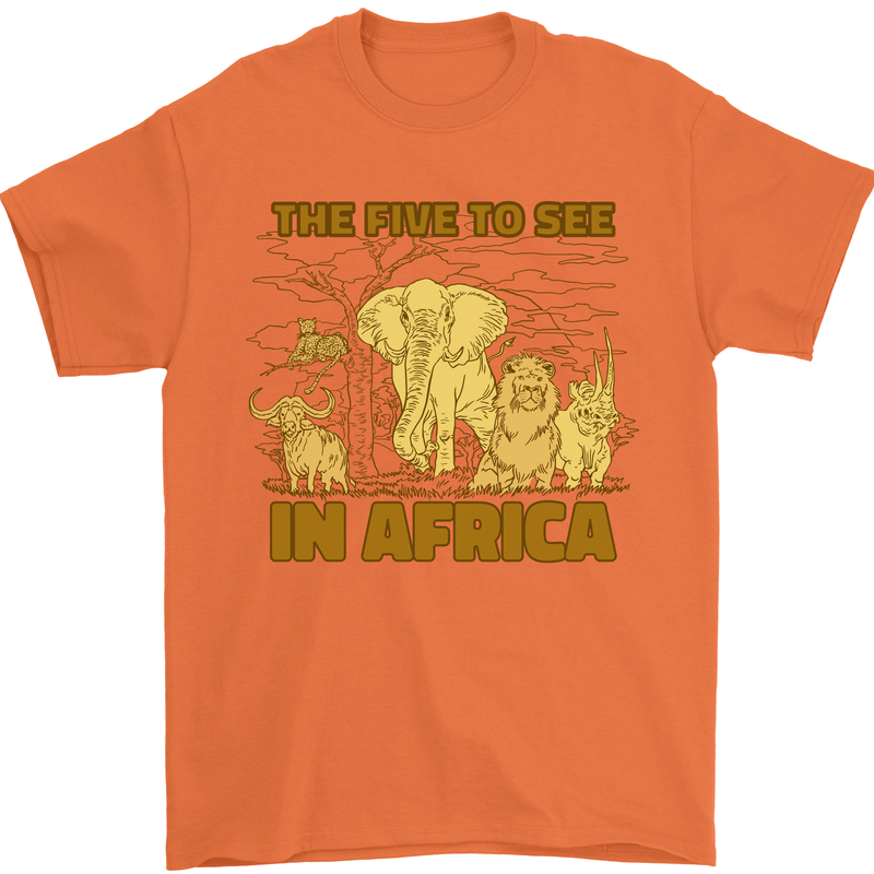 The Five to See in Africa Safari Animals Mens T-Shirt Cotton Gildan Orange