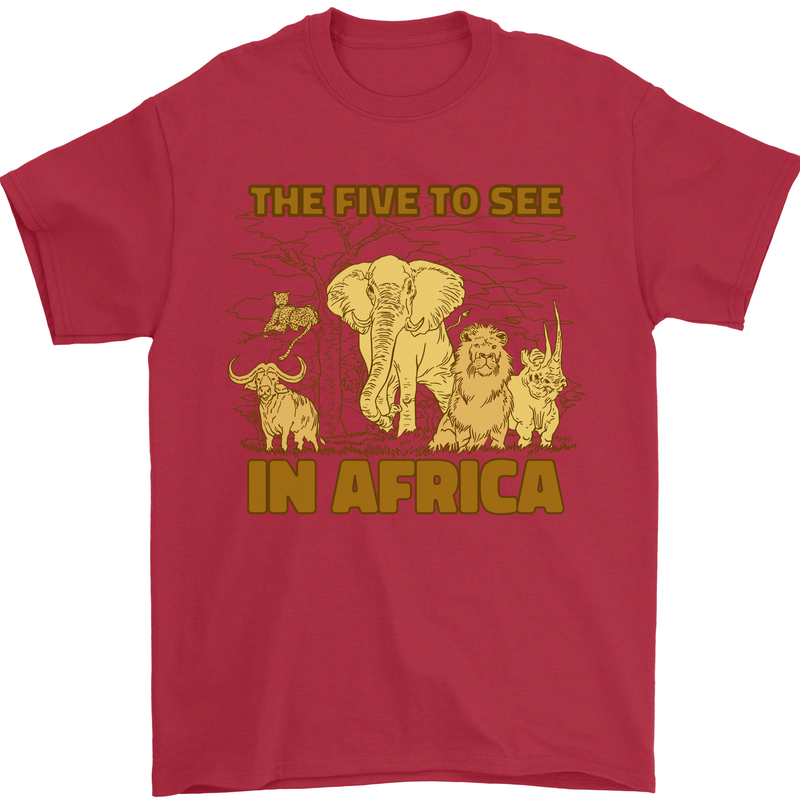 The Five to See in Africa Safari Animals Mens T-Shirt Cotton Gildan Red