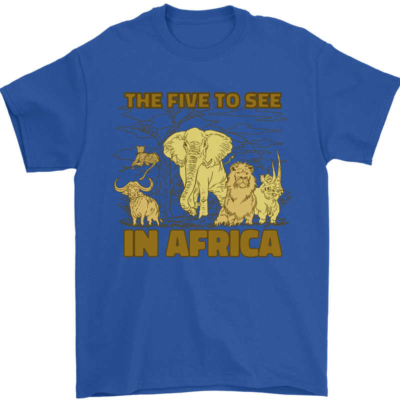 The Five to See in Africa Safari Animals Mens T-Shirt Cotton Gildan Royal Blue