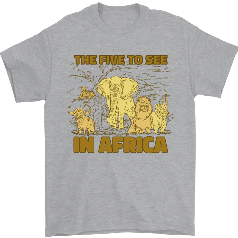 The Five to See in Africa Safari Animals Mens T-Shirt Cotton Gildan Sports Grey