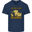 The Five to See in Africa Safari Animals Mens V-Neck Cotton T-Shirt Navy Blue