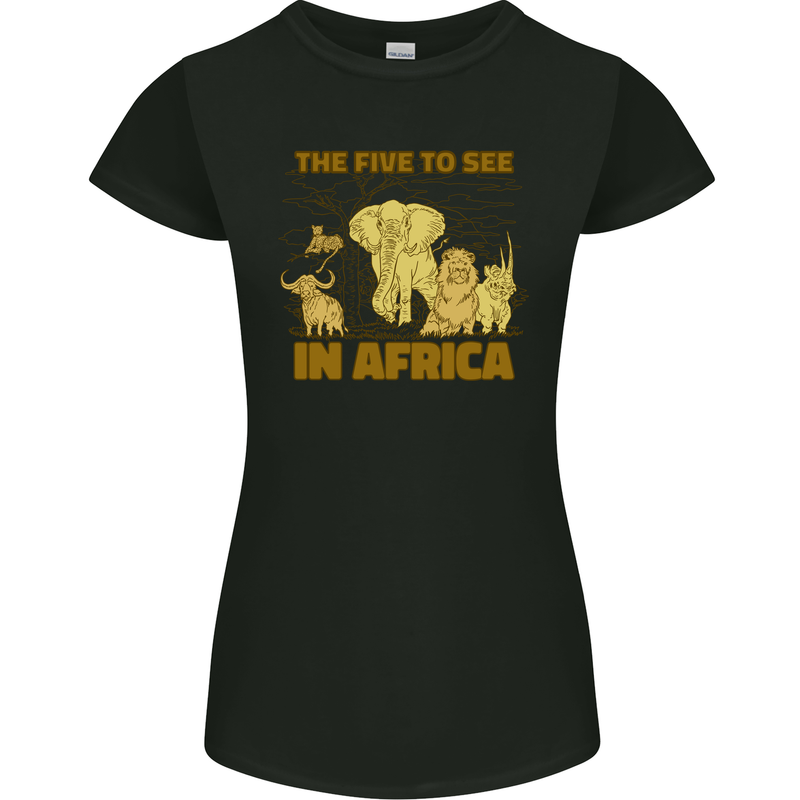 The Five to See in Africa Safari Animals Womens Petite Cut T-Shirt Black