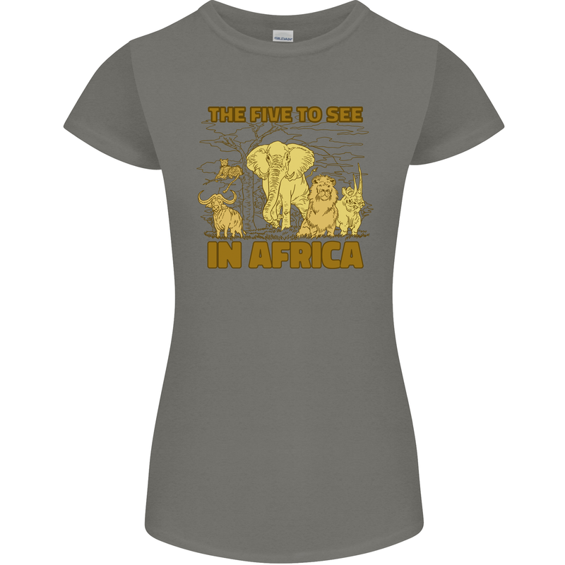The Five to See in Africa Safari Animals Womens Petite Cut T-Shirt Charcoal