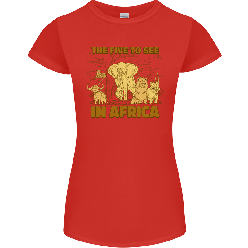 The Five to See in Africa Safari Animals Womens Petite Cut T-Shirt Red