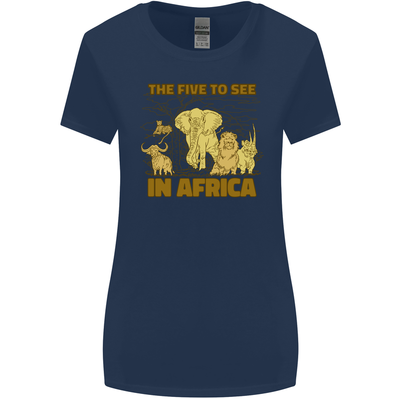 The Five to See in Africa Safari Animals Womens Wider Cut T-Shirt Navy Blue