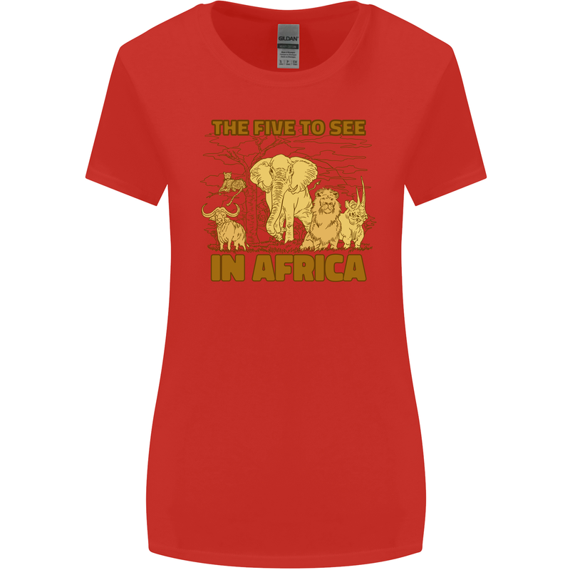 The Five to See in Africa Safari Animals Womens Wider Cut T-Shirt Red
