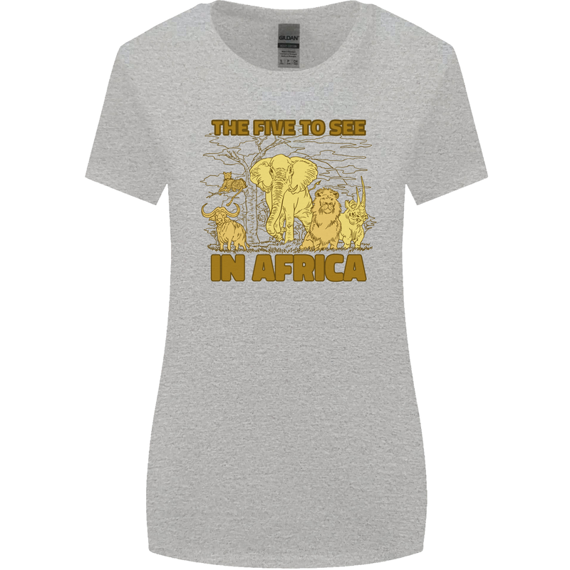 The Five to See in Africa Safari Animals Womens Wider Cut T-Shirt Sports Grey