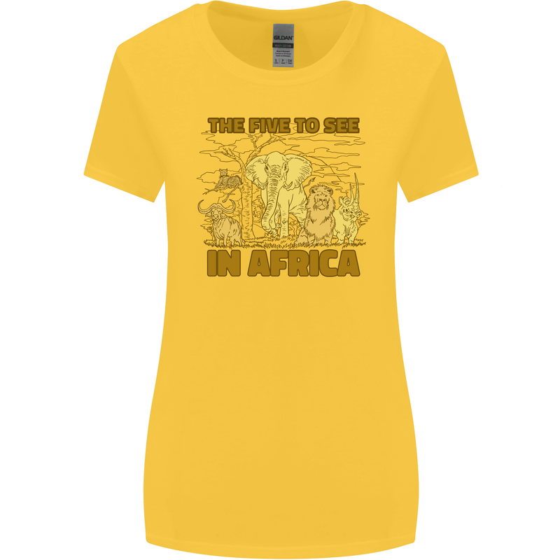 The Five to See in Africa Safari Animals Womens Wider Cut T-Shirt Yellow