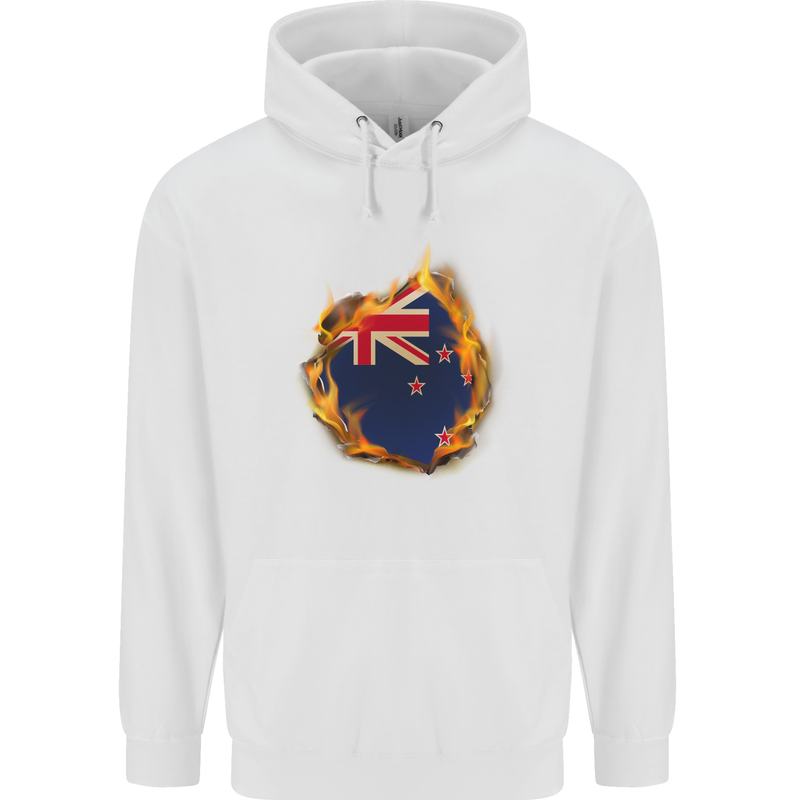The Flag of New Zealand Fire Effect Kiwi Childrens Kids Hoodie White