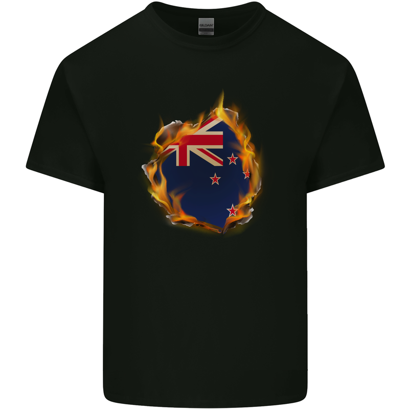 The Flag of New Zealand Fire Effect Kiwi Kids T-Shirt Childrens Black