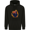 The Flag of New Zealand Fire Effect Kiwi Mens 80% Cotton Hoodie Black