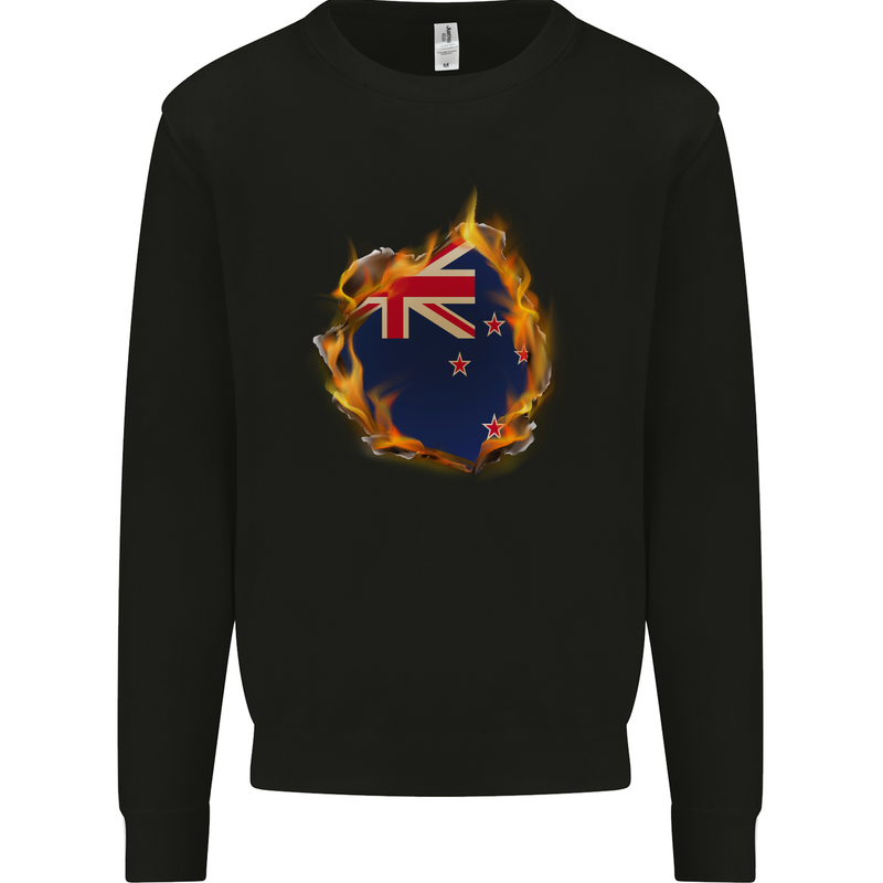 The Flag of New Zealand Fire Effect Kiwi Mens Sweatshirt Jumper Black