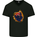 The Flag of New Zealand Fire Effect Kiwi Mens V-Neck Cotton T-Shirt Black