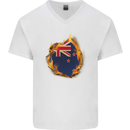 The Flag of New Zealand Fire Effect Kiwi Mens V-Neck Cotton T-Shirt White