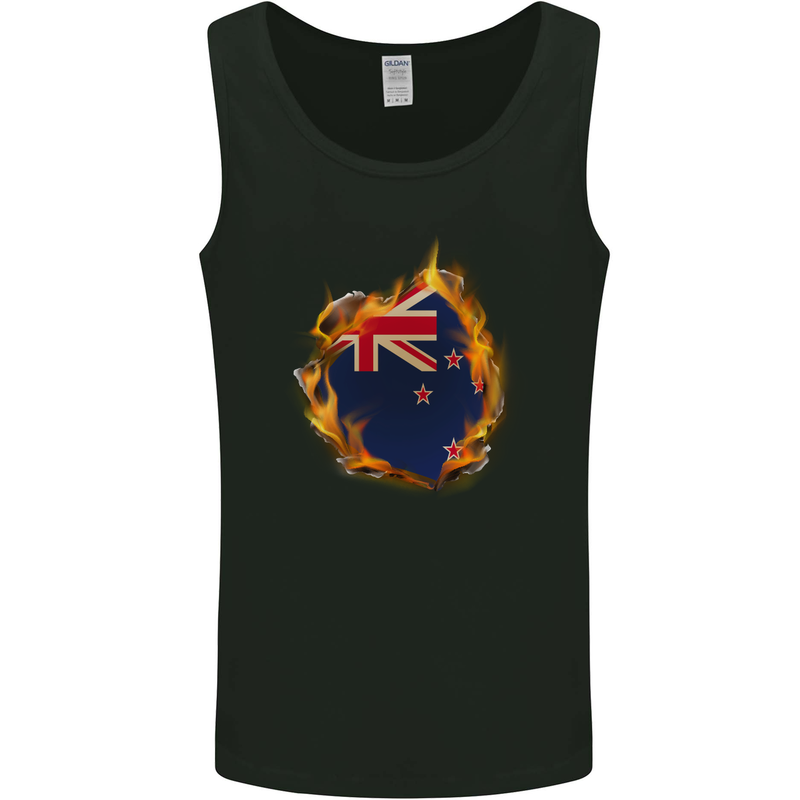 The Flag of New Zealand Fire Effect Kiwi Mens Vest Tank Top Black