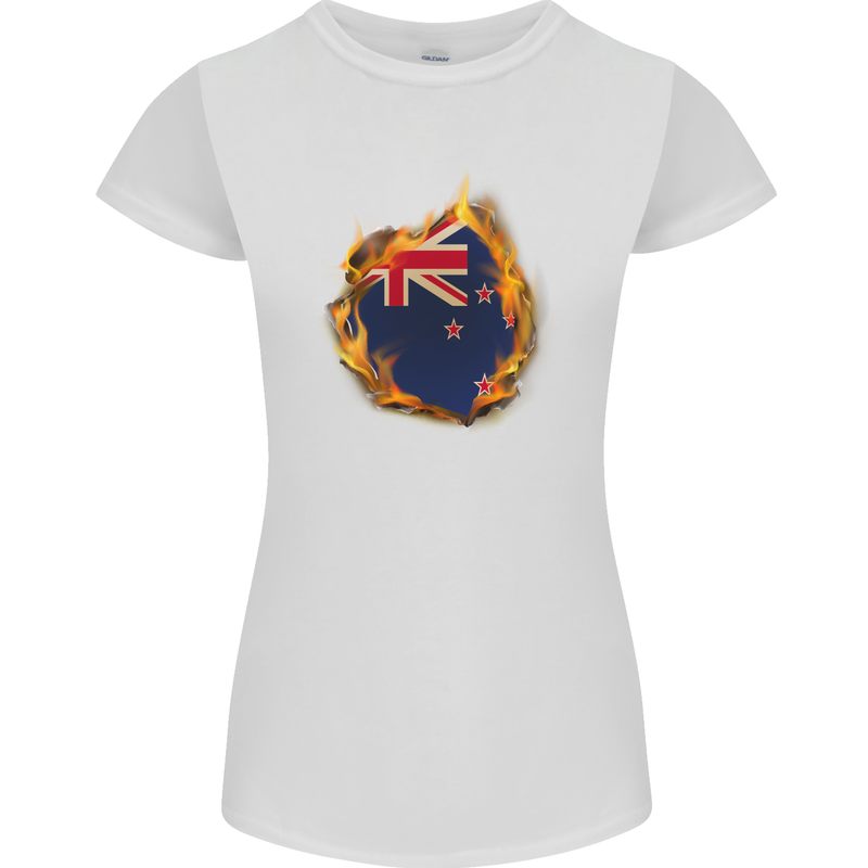 The Flag of New Zealand Fire Effect Kiwi Womens Petite Cut T-Shirt White