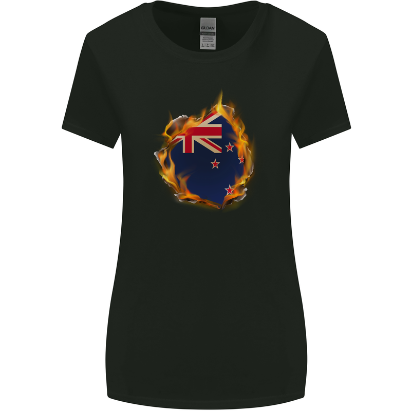 The Flag of New Zealand Fire Effect Kiwi Womens Wider Cut T-Shirt Black