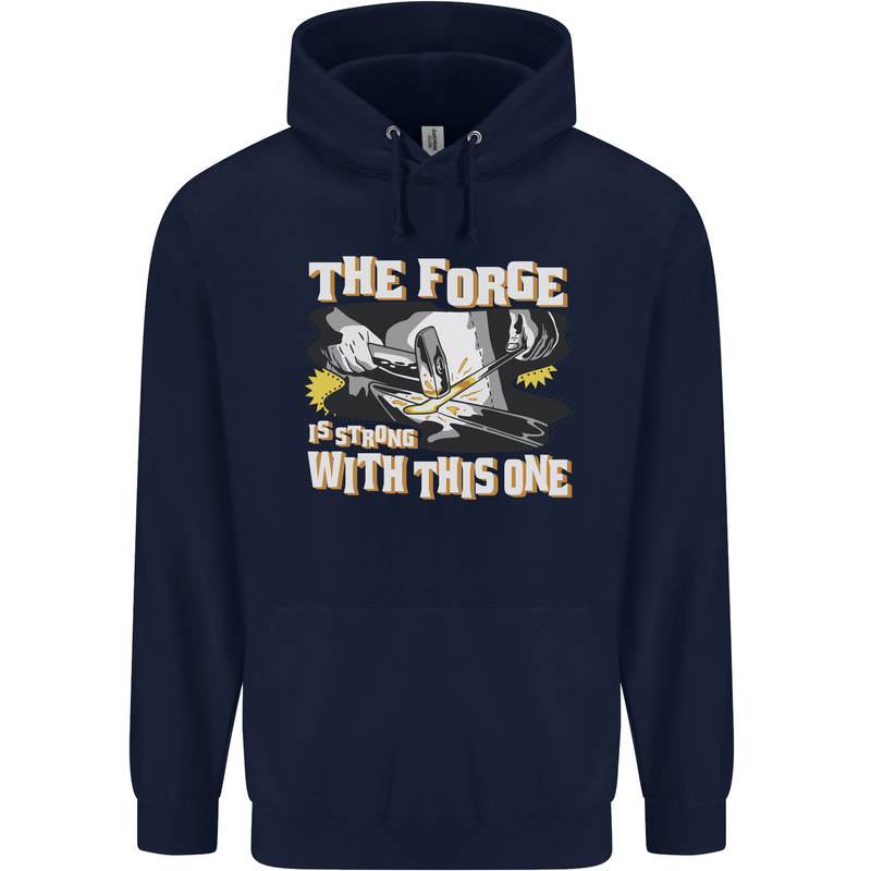 The Forge is Strong With This One Blacksmith Mens 80% Cotton Hoodie Navy Blue