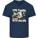 The Forge is Strong With This One Blacksmith Mens V-Neck Cotton T-Shirt Navy Blue