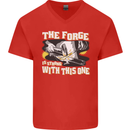 The Forge is Strong With This One Blacksmith Mens V-Neck Cotton T-Shirt Red