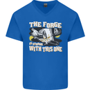 The Forge is Strong With This One Blacksmith Mens V-Neck Cotton T-Shirt Royal Blue