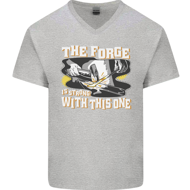 The Forge is Strong With This One Blacksmith Mens V-Neck Cotton T-Shirt Sports Grey