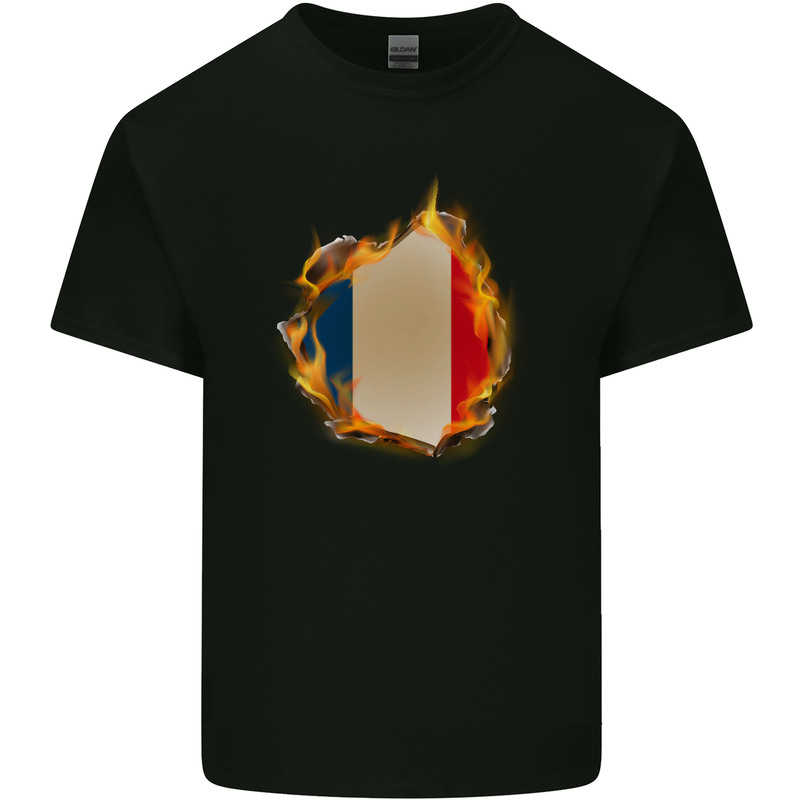 The French Tricolour Flag Fire France Kids T-Shirt Childrens Black