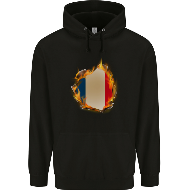 The French Tricolour Flag Fire France Mens 80% Cotton Hoodie Black