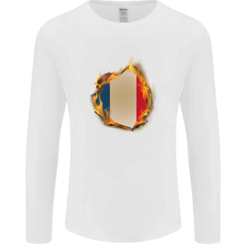 The French Tricolour Flag Fire France Mens Long Sleeve T-Shirt White