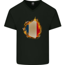 The French Tricolour Flag Fire France Mens V-Neck Cotton T-Shirt Black