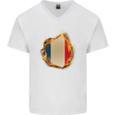 The French Tricolour Flag Fire France Mens V-Neck Cotton T-Shirt White