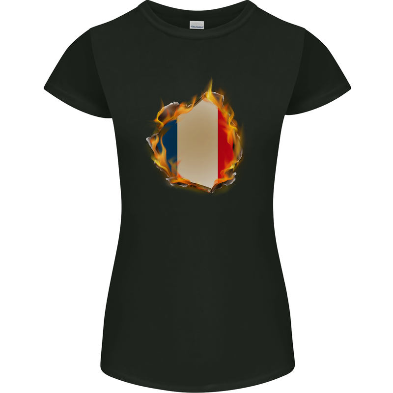The French Tricolour Flag Fire France Womens Petite Cut T-Shirt Black