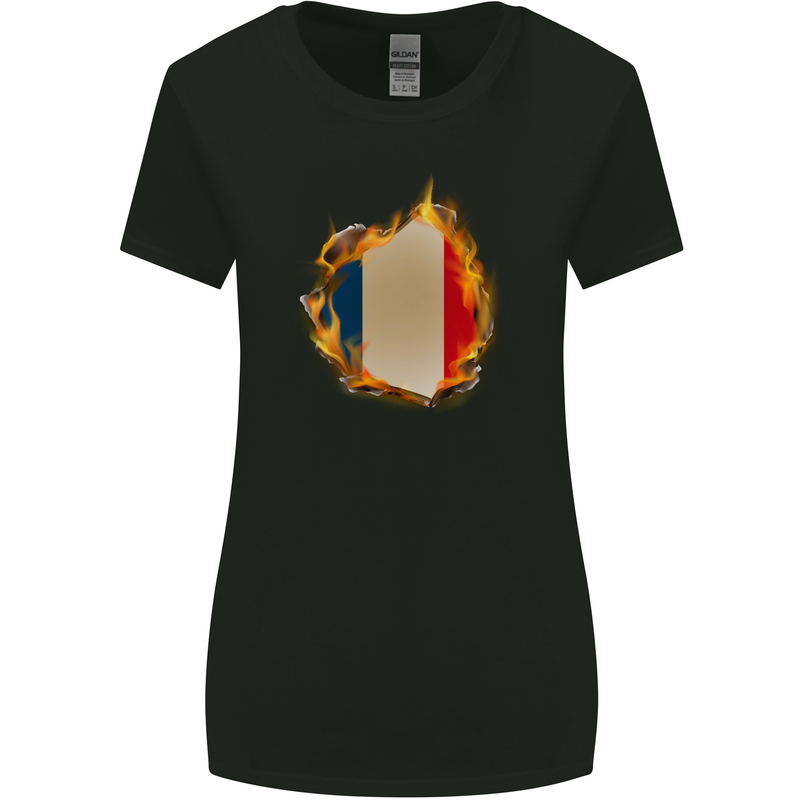 The French Tricolour Flag Fire France Womens Wider Cut T-Shirt Black