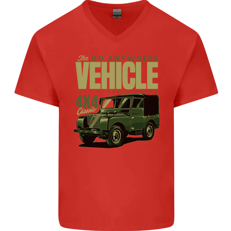 The Go Anywhere Vehicle 4X4 Off Roading Mens V-Neck Cotton T-Shirt Red