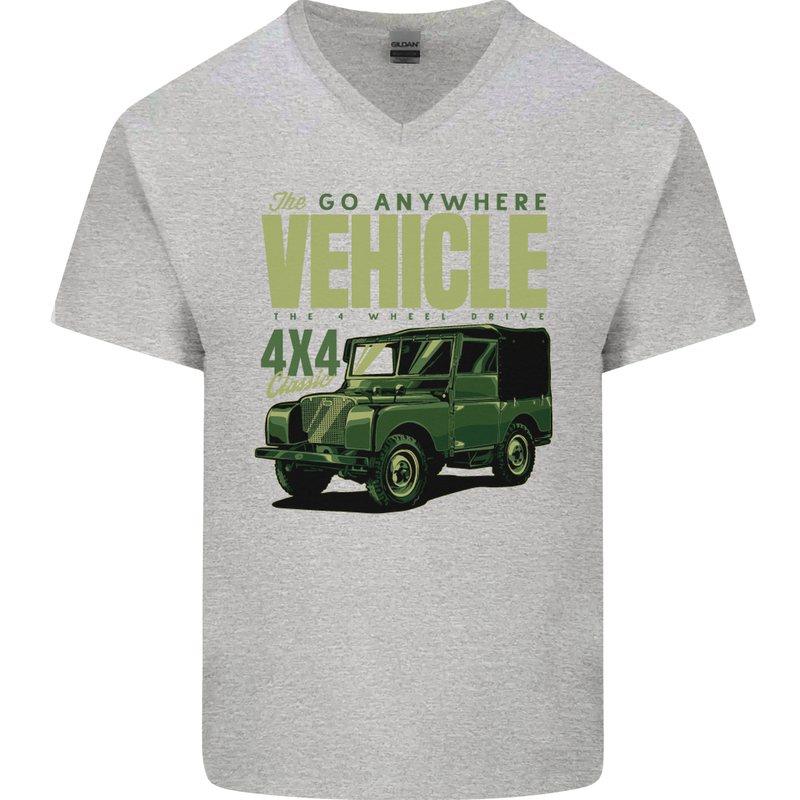 The Go Anywhere Vehicle 4X4 Off Roading Mens V-Neck Cotton T-Shirt Sports Grey