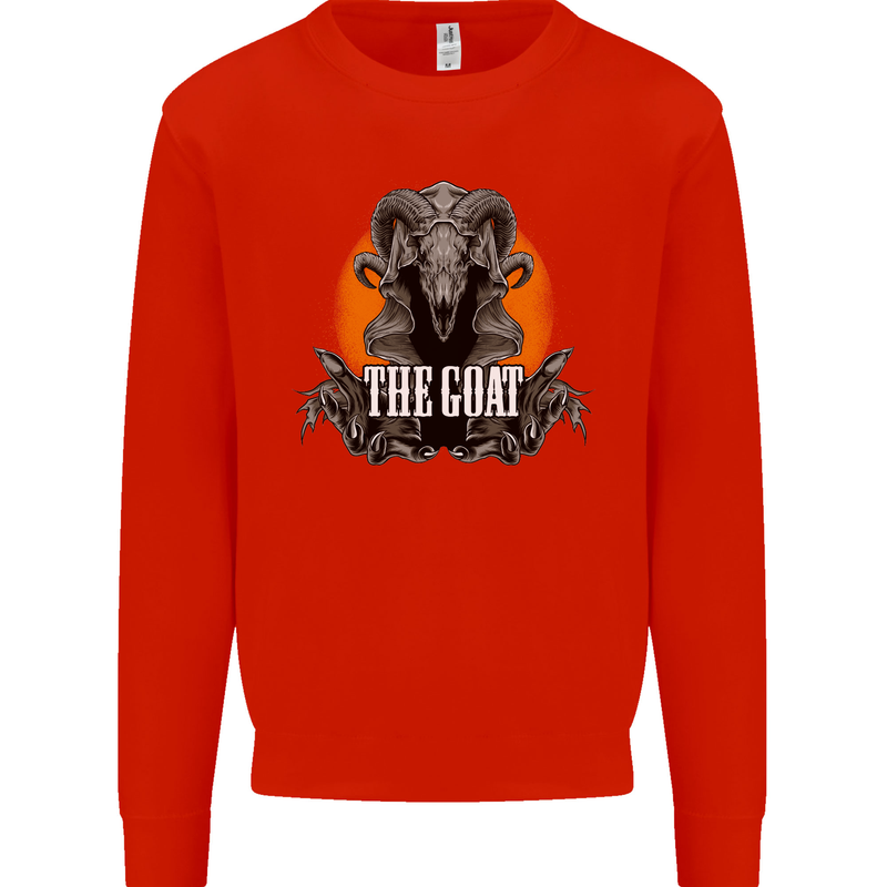 The Goat Skull Gothic Demon Satan Monster Kids Sweatshirt Jumper Bright Red