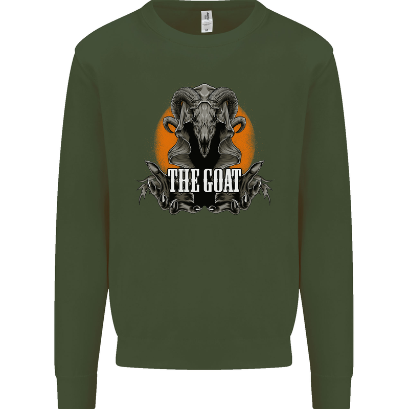 The Goat Skull Gothic Demon Satan Monster Kids Sweatshirt Jumper Forest Green
