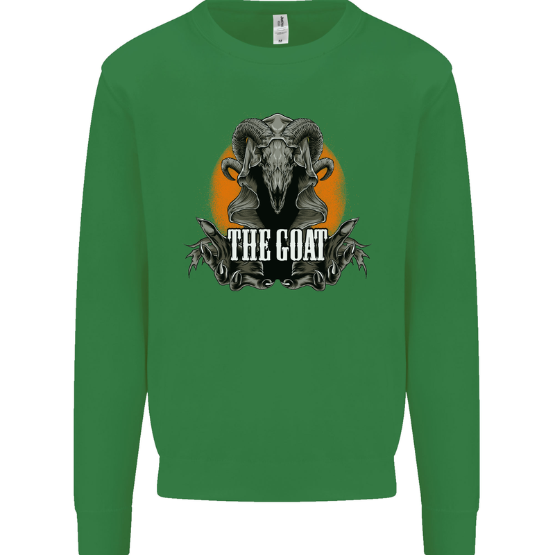 The Goat Skull Gothic Demon Satan Monster Kids Sweatshirt Jumper Irish Green