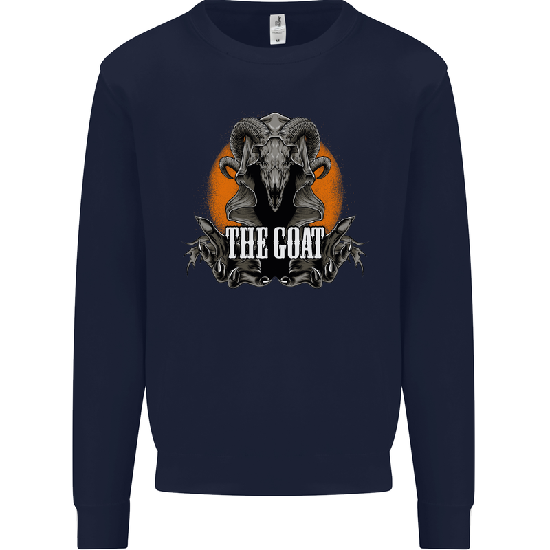 The Goat Skull Gothic Demon Satan Monster Kids Sweatshirt Jumper Navy Blue