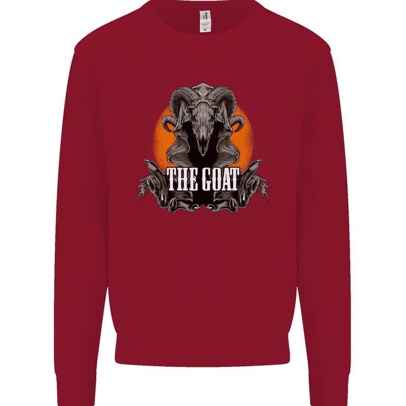 The Goat Skull Gothic Demon Satan Monster Kids Sweatshirt Jumper Red