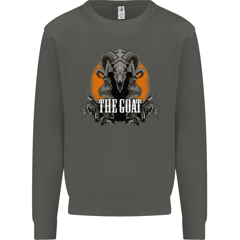 The Goat Skull Gothic Demon Satan Monster Kids Sweatshirt Jumper Storm Grey