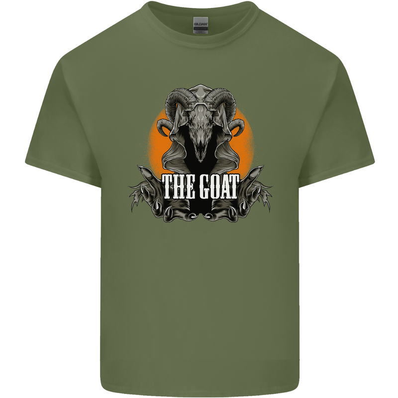 The Goat Skull Gothic Demon Satan Monster Mens Cotton T-Shirt Tee Top Military Green